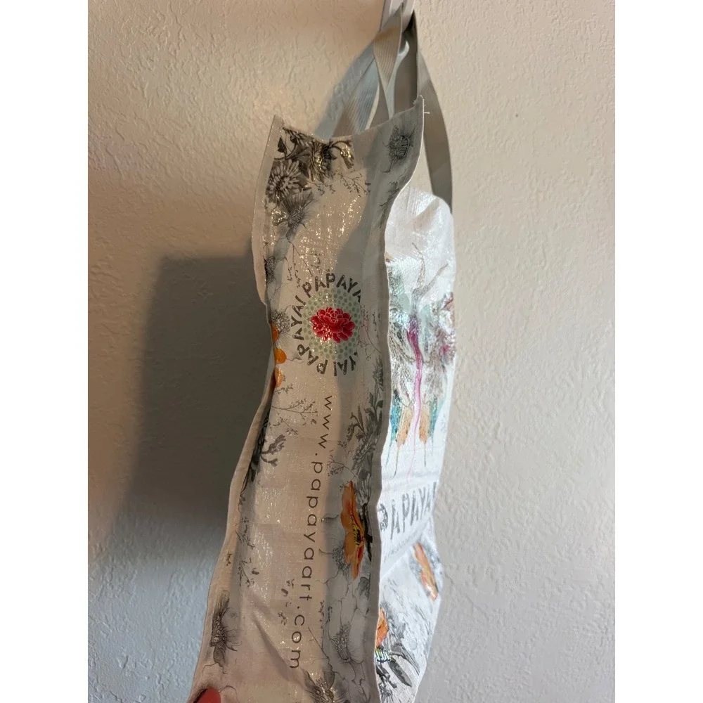 Papaya Art Butterfly Floral‎ Reusable Tote Bag Woven Shopper White Boho
